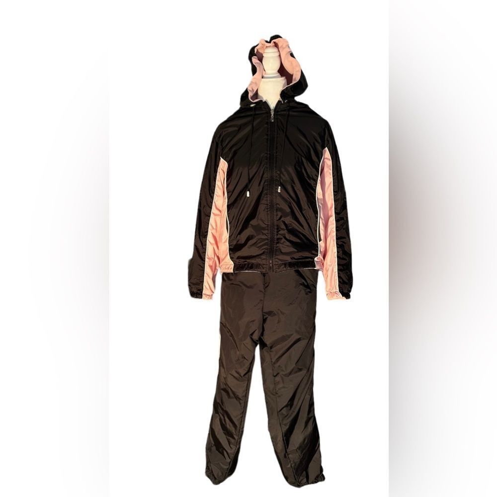 Vintage reversible coordinated ski jacket and pants, size M, pink & white